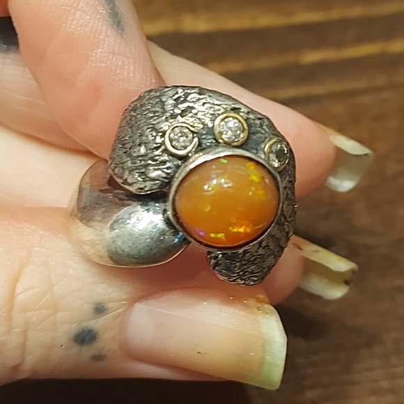 Handmade Mexican 925 Silver Ring w/Mexican Fire Opal - Picture 3 of 5